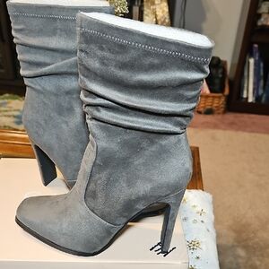 Glaze Gray Suede Heeled Boots
